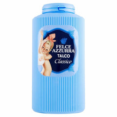 Felce Azzurra Talcum Powder Classico bottle pour promotes post-bath fragrance