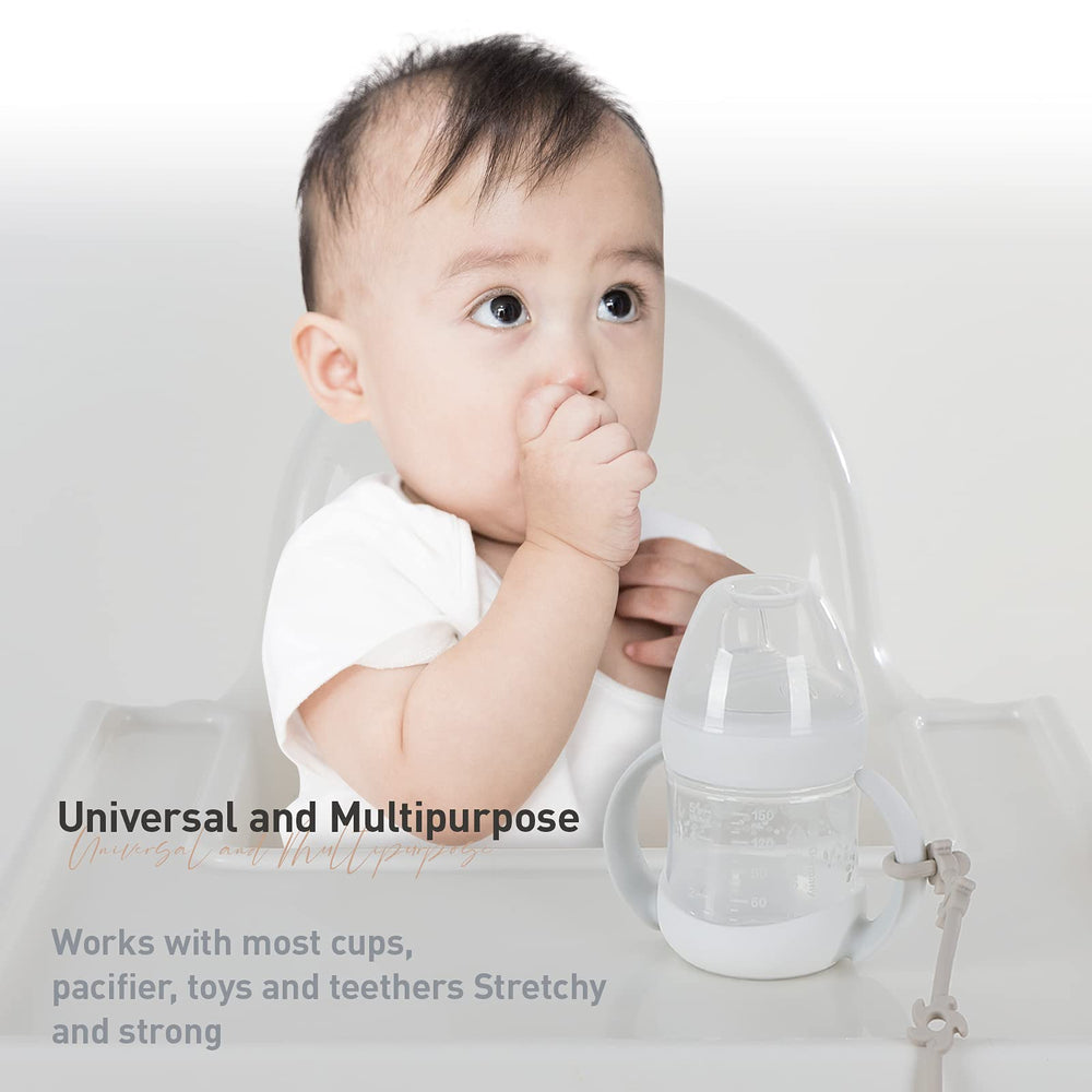 Felicificer silicone pacifier clips clamp securely to strollers and cribs.