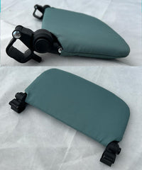 Folded Feliliber leg rest stored beside stroller for easy travel