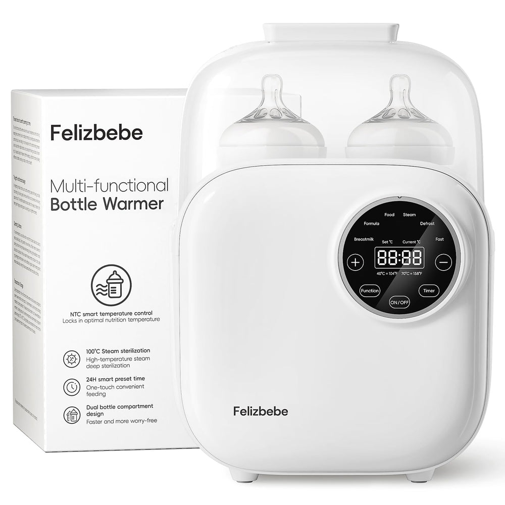 Felizbebe 10-in-1 warmer front view shows precise 1°C control for safe warming.