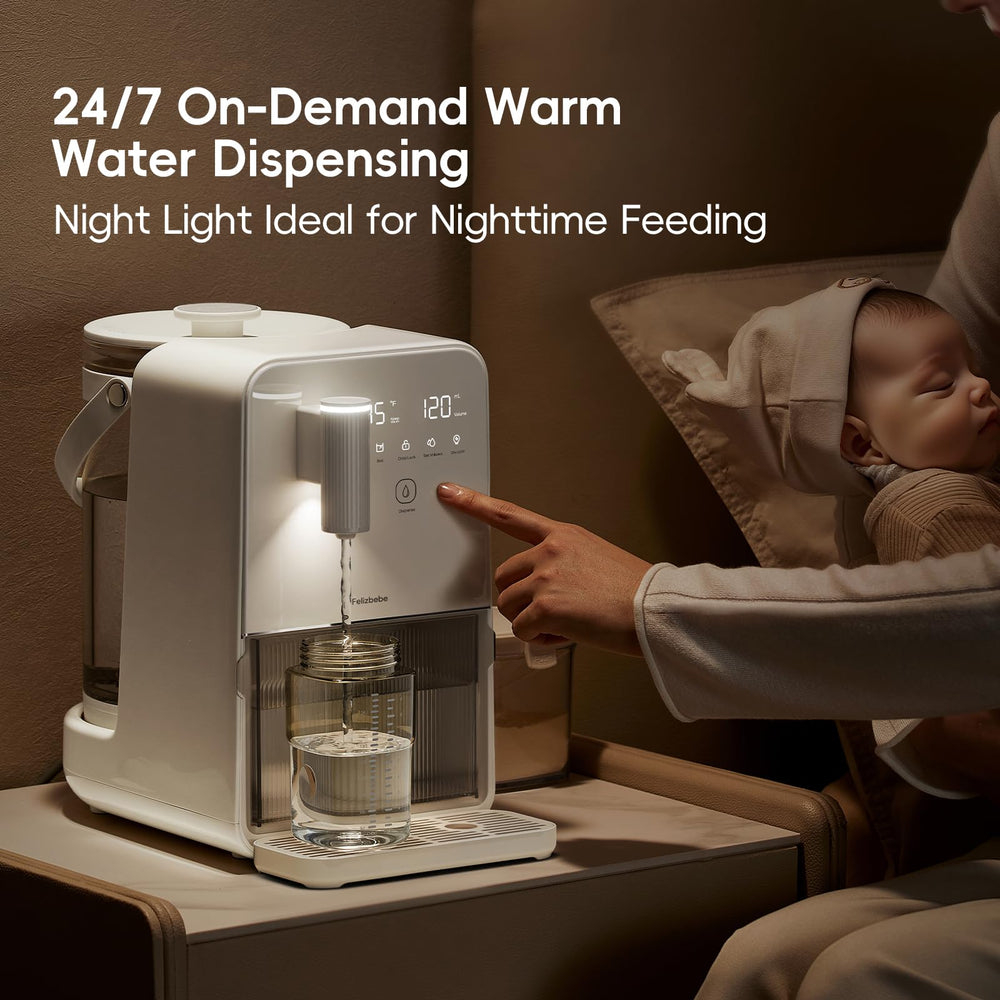Felizbebe 3L detachable glass tank close-up emphasizes easy filling and cleaning.