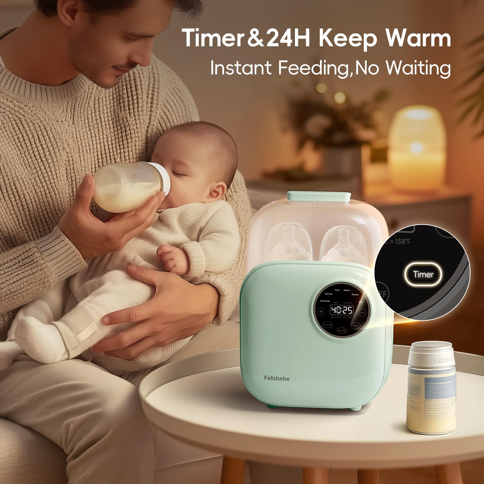 Felizbebe bottle warmer operates quietly during night feeds.