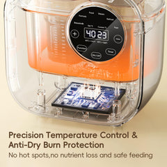 Felizbebe bottle warmer using steam for cleaning bottles and jars.