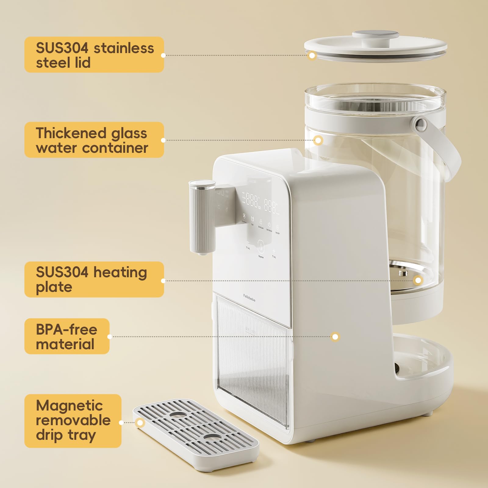 Felizbebe modern aesthetic kitchen-design image positions the dispenser as a stylish centerpiece.