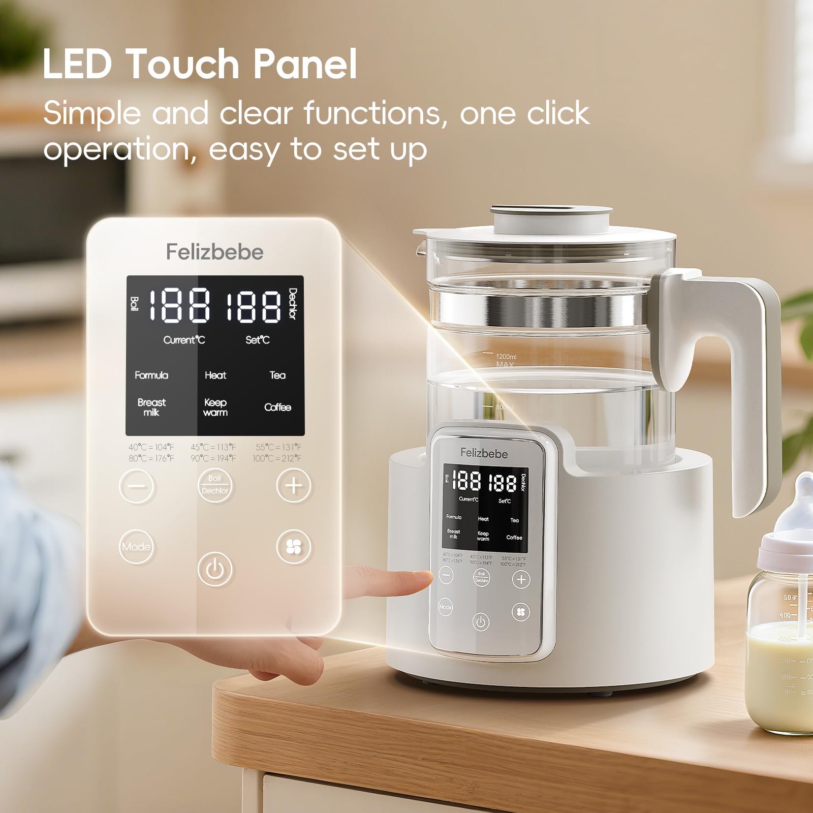 Felizbebe Multi-Purpose Boil Function suits tea, coffee, oats, and more.