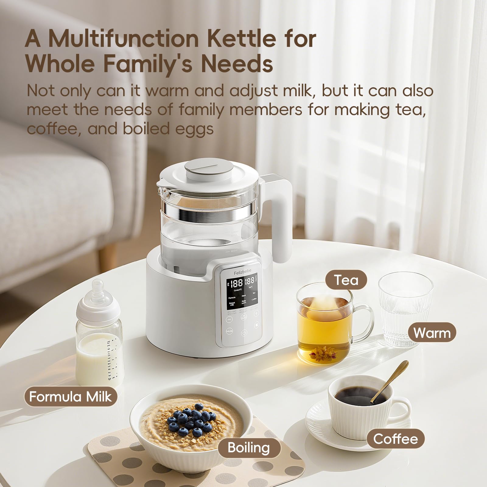Felizbebe Safe Materials borosilicate glass and 316 stainless steel ensure durability.