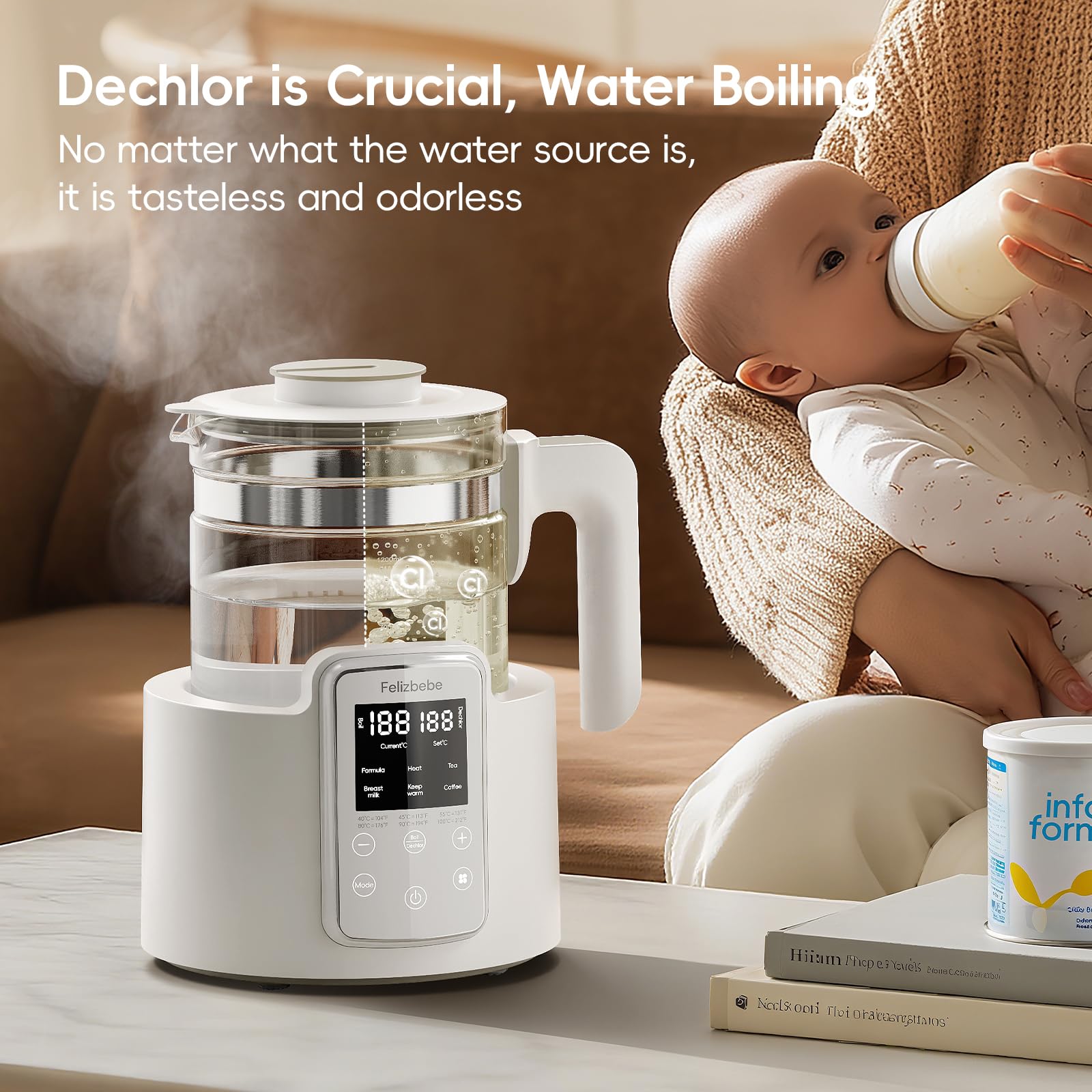Felizbebe Temperature Control Memory Function keeps water at your preferred setting.