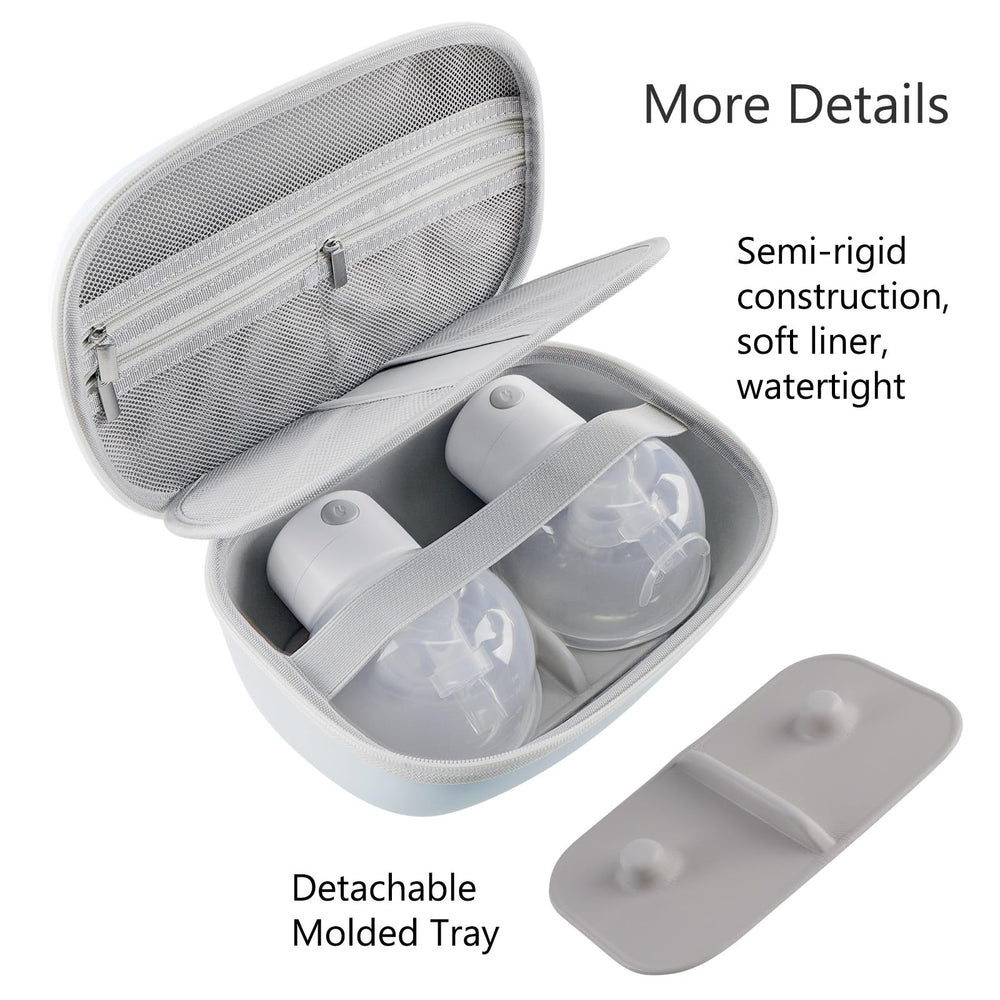 Fellibay wearable breast pump case interior shows cable and wipe pockets