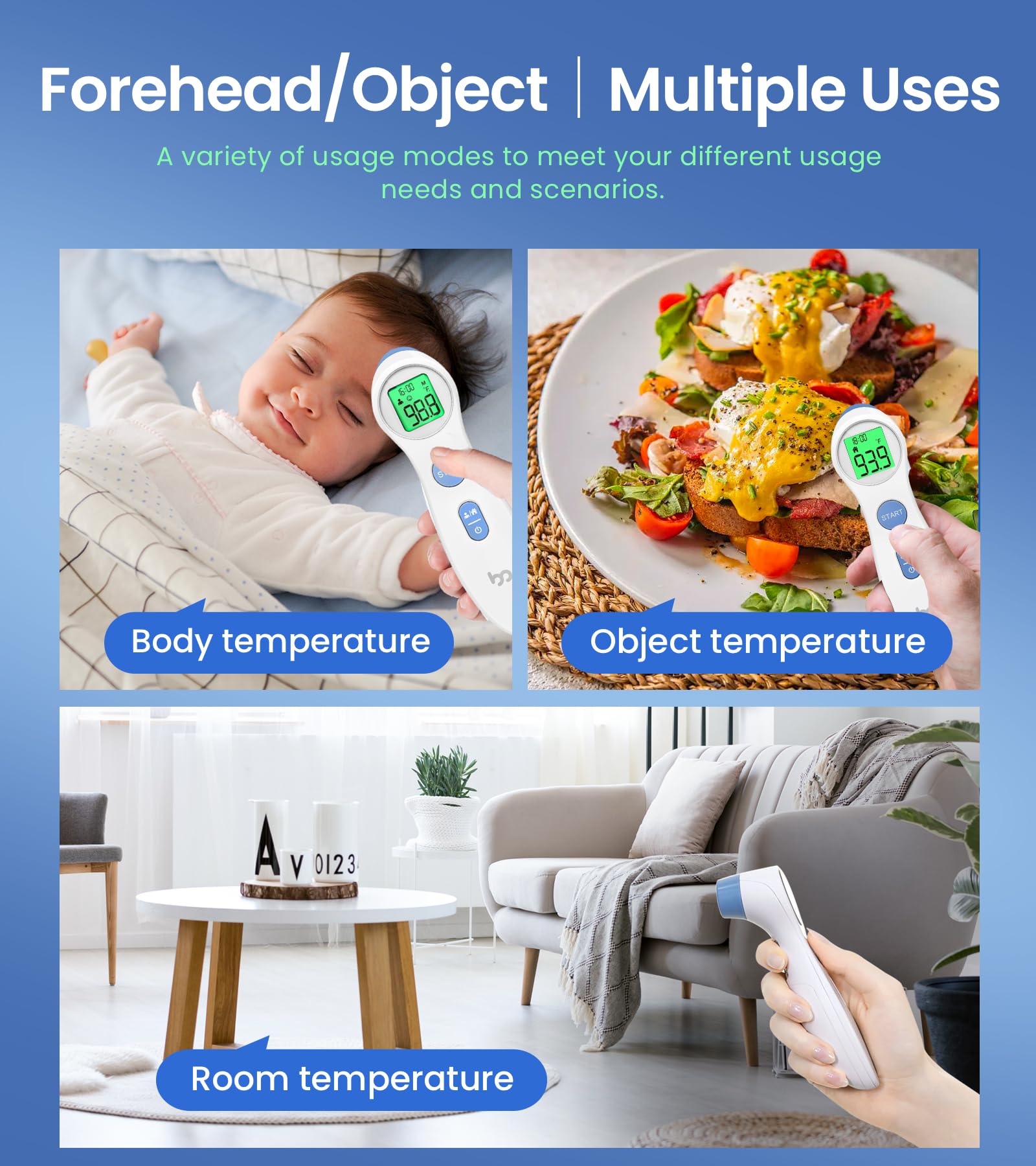 Compact ergonomic design fits your hand, portable thermometer for travel and bedside use.