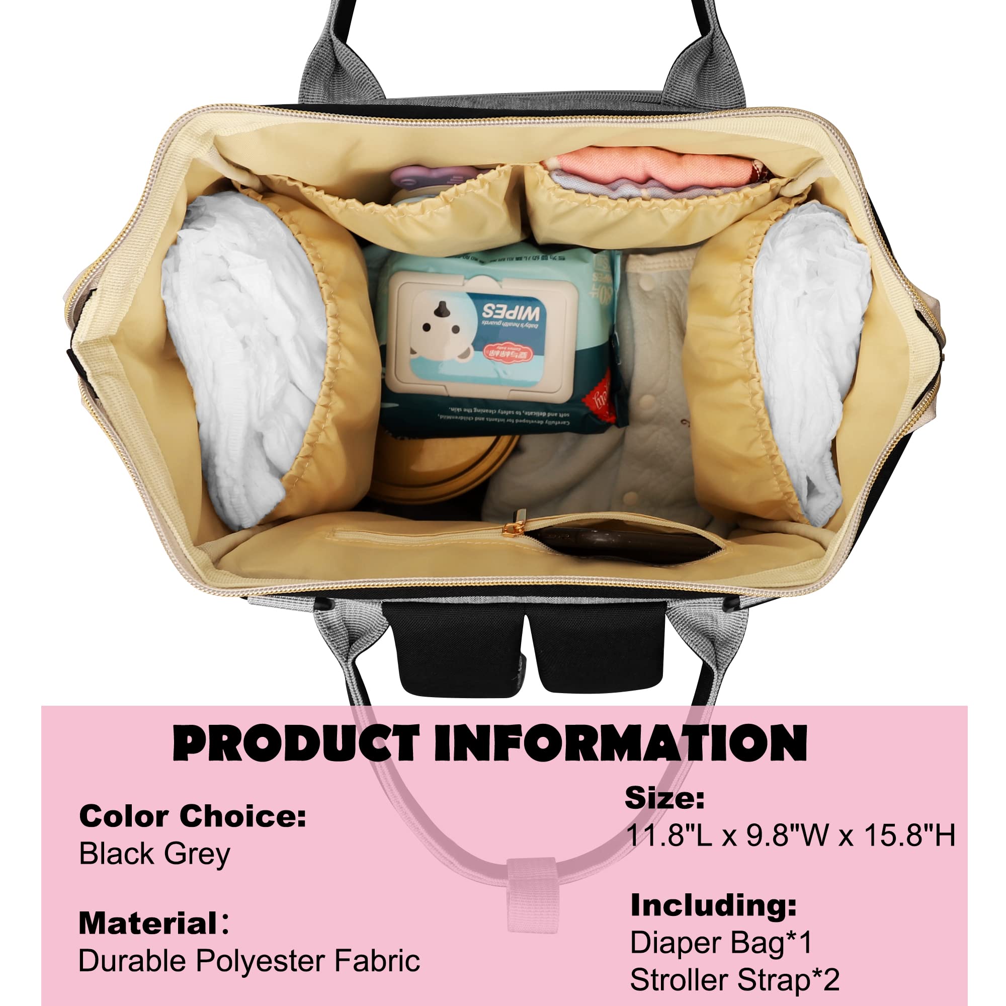 Femuar diaper bag dry-wet pocket supports mess separation during outings.
