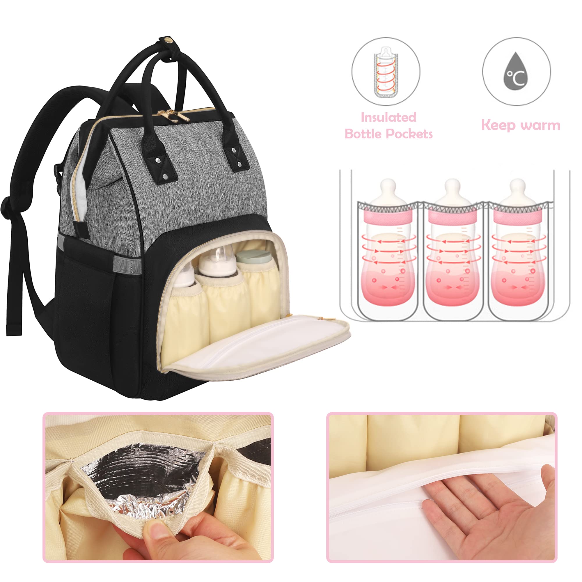 Femuar diaper bag front pocket keeps tissues and small items within easy reach.