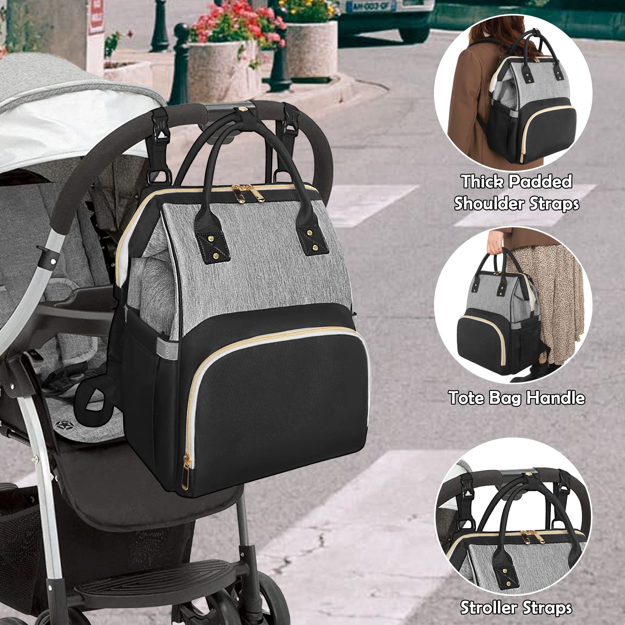 Femuar diaper bag side pocket stores wipes, bottles, or umbrella for easy reach.