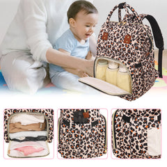 Femuar leopard diaper bag backpack dry-wet pocket separates diapers and clothes cleanly.