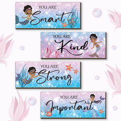 FENCORDAR mermaid wall art four-piece set with inspirational quotes for teen bedrooms