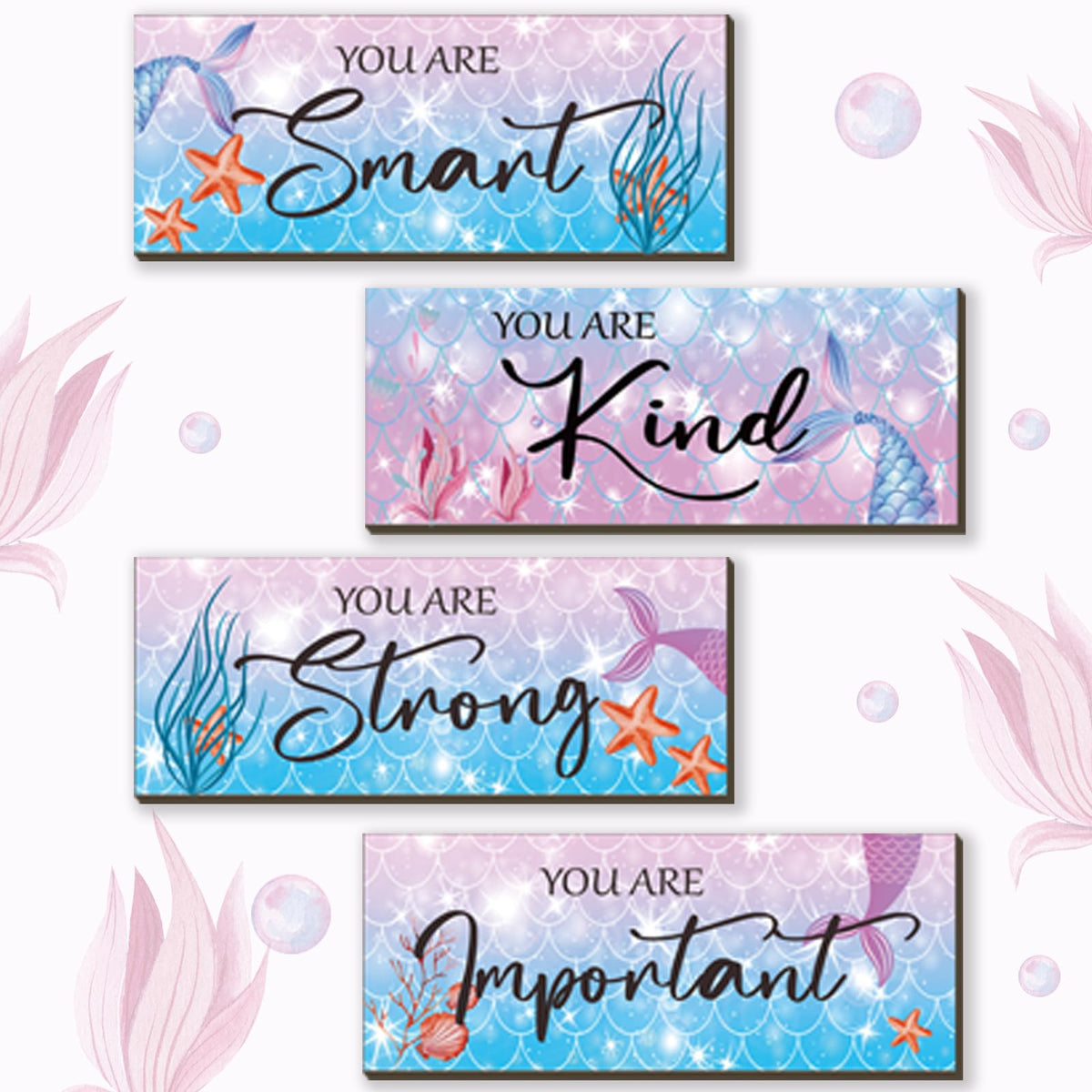 FENCORDAR mermaid wall decor 4-piece set adds daily motivation and whimsy to any room.