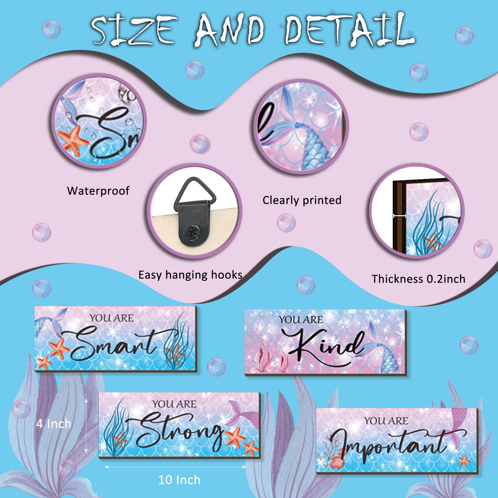 FENCORDAR mermaid wall decor quote You are strong encourages resilience and self-belief daily.