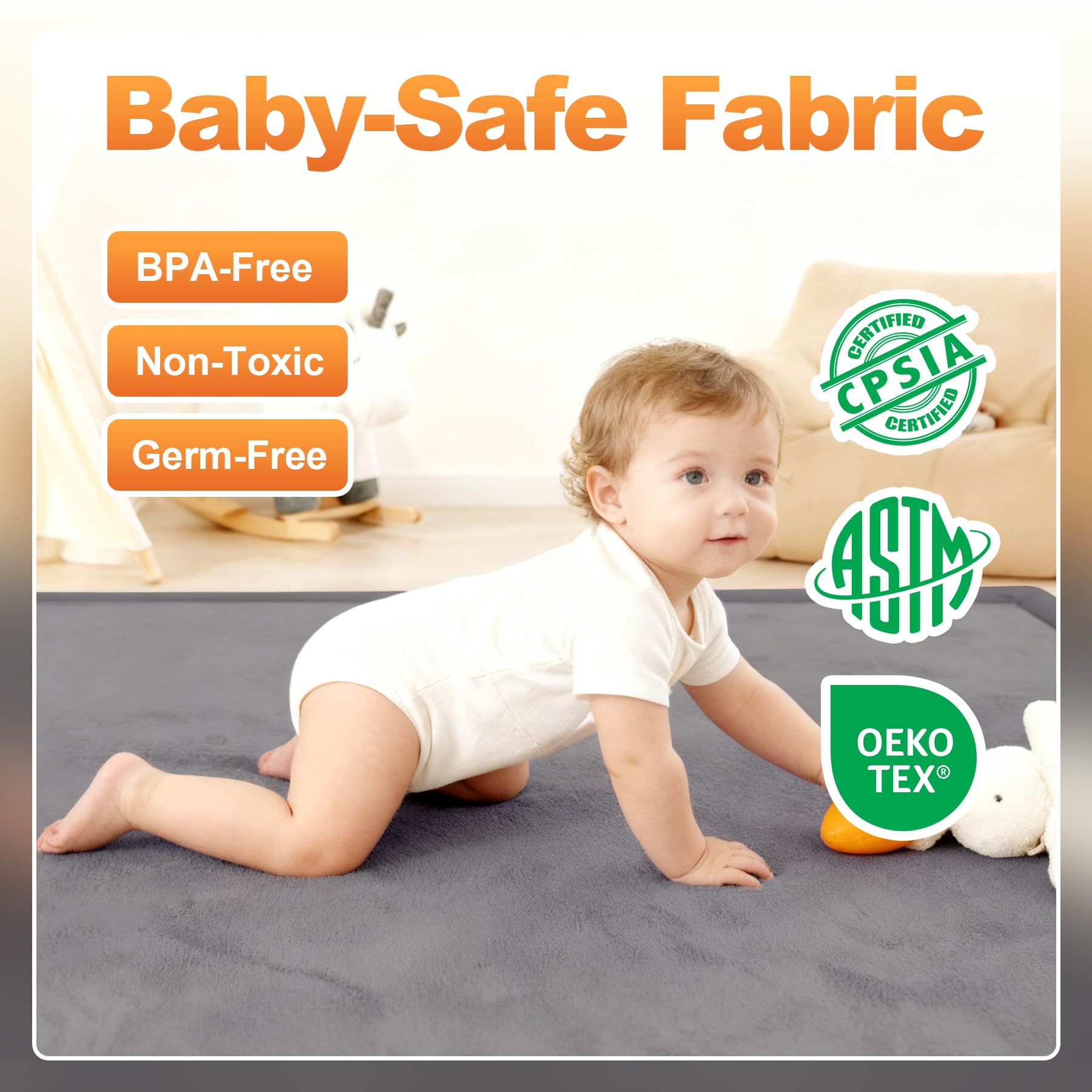 Fengdulong memory-foam 1.3-inch thick mat cushions floor play for comfort.
