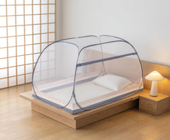FENGJIDA pop-up mosquito net 360-coverage illustrates zero gaps for full bed enclosure