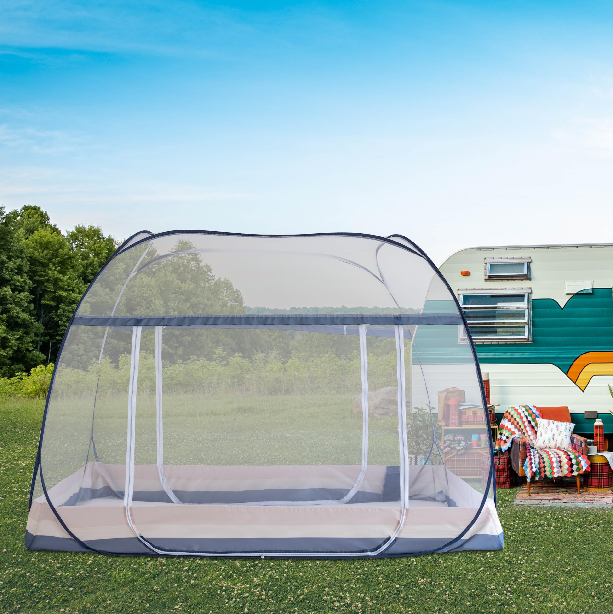 FENGJIDA pop-up mosquito net durable frame highlights reinforced seams and anti-snag zippers