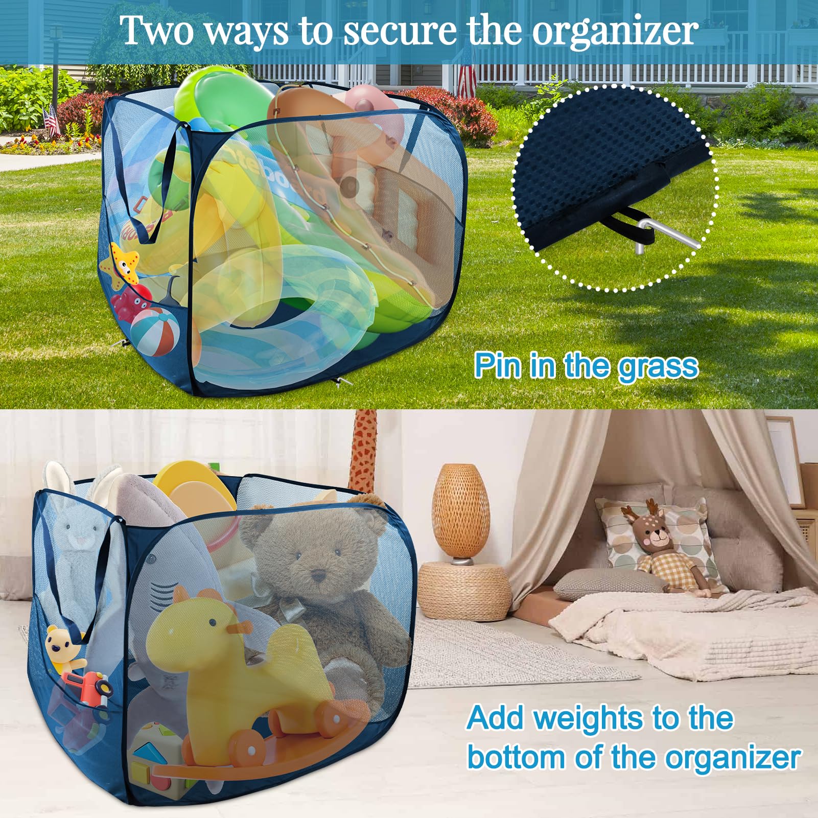 Feoang mesh material pool organizer dries quickly after sun and splash.