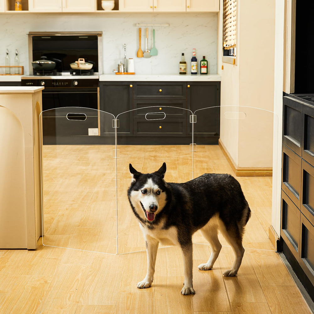 Feoyoho dog gate folded panel setup highlights easy assembly without tools.
