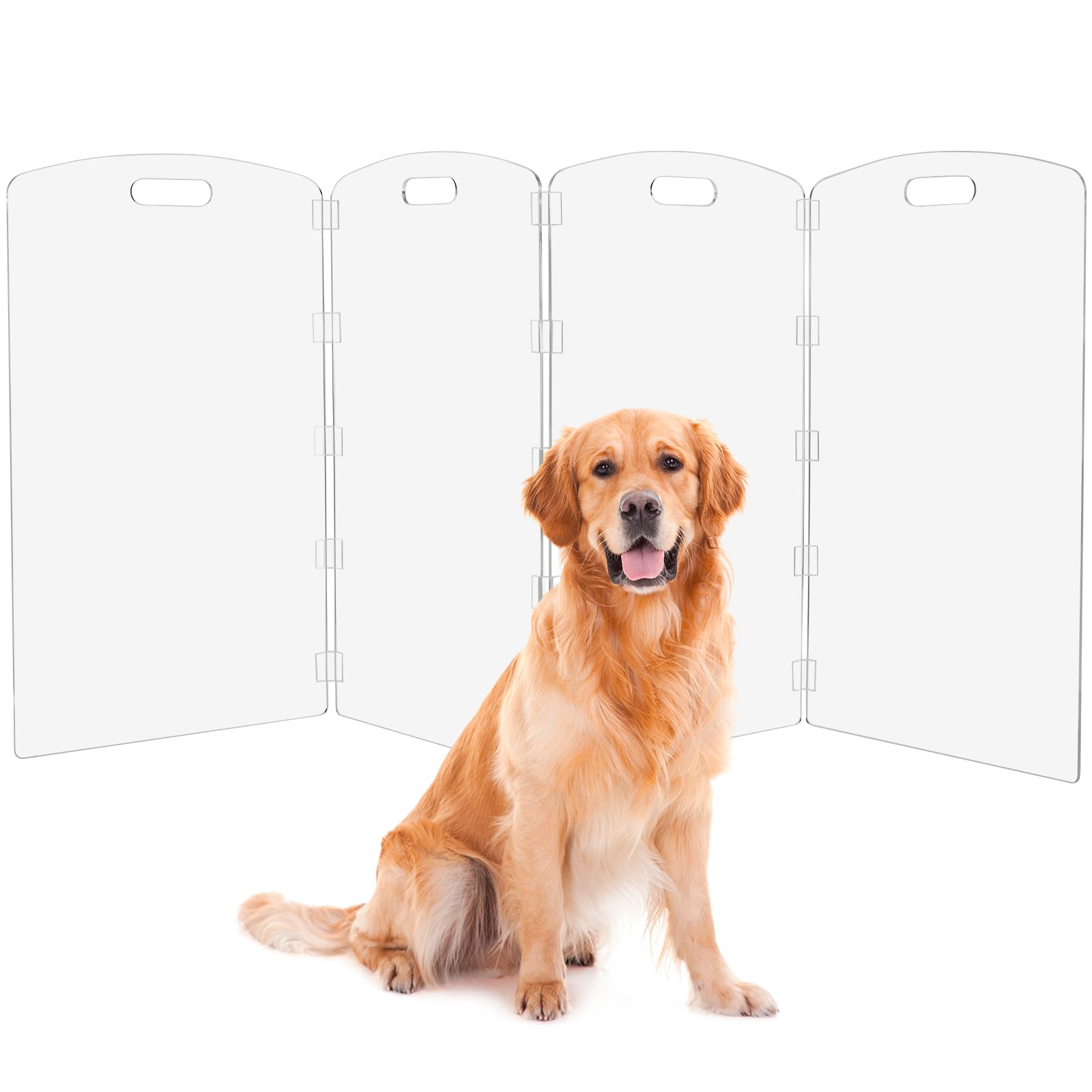 Feoyoho modern-frame clear acrylic freestanding dog gate 32 tall for doorway safety