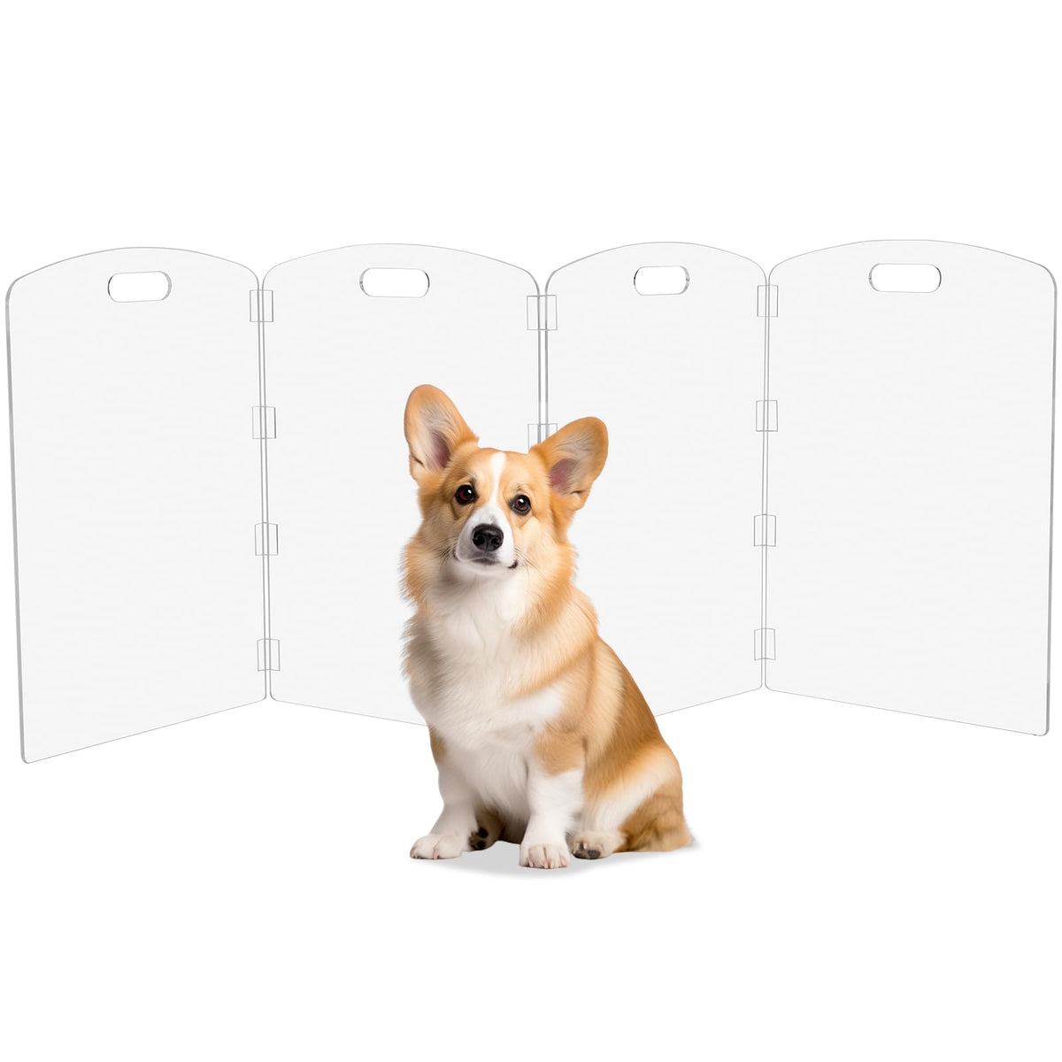 Feoyoho Modern Frame Clear Acrylic Gate closed view with durable hinges for easy containment.