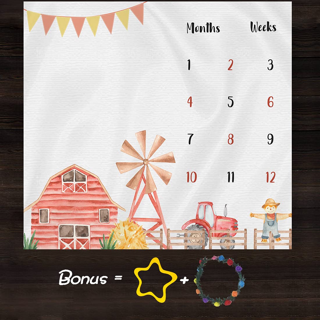 F-FUN SOUL milestone blanket barn-scene backdrop for farm-themed newborn photography memories