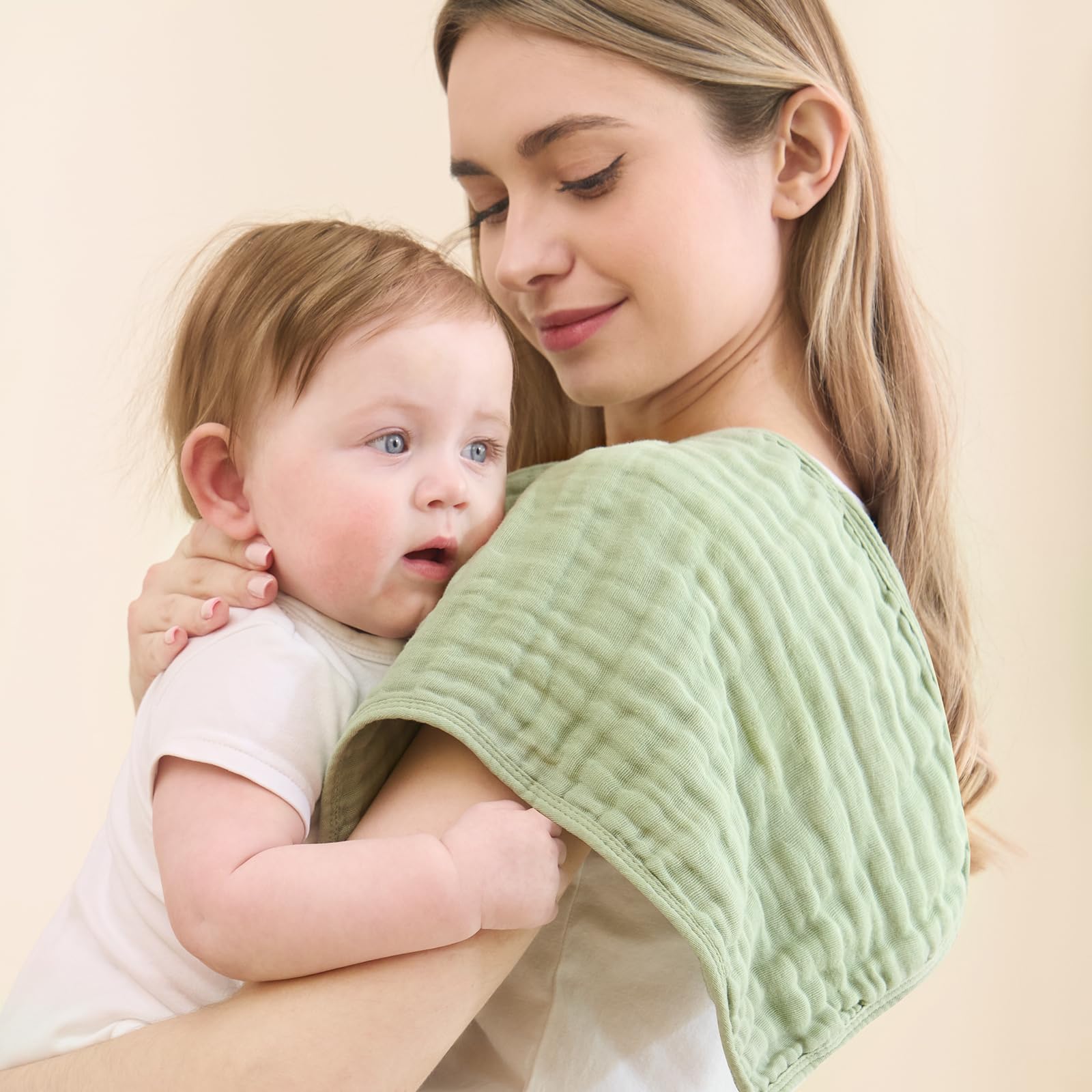 Fhealkid muslin burp cloths with a 6-layer absorbent design for messes.