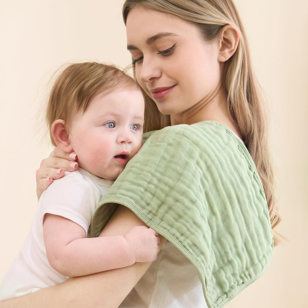 Fhealkid muslin burp cloths with a 6-layer absorbent design for messes.