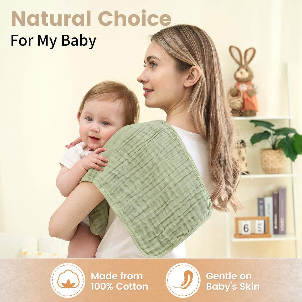 Fhealkid muslin burp cloths arrive in a gift-ready set for new parents.