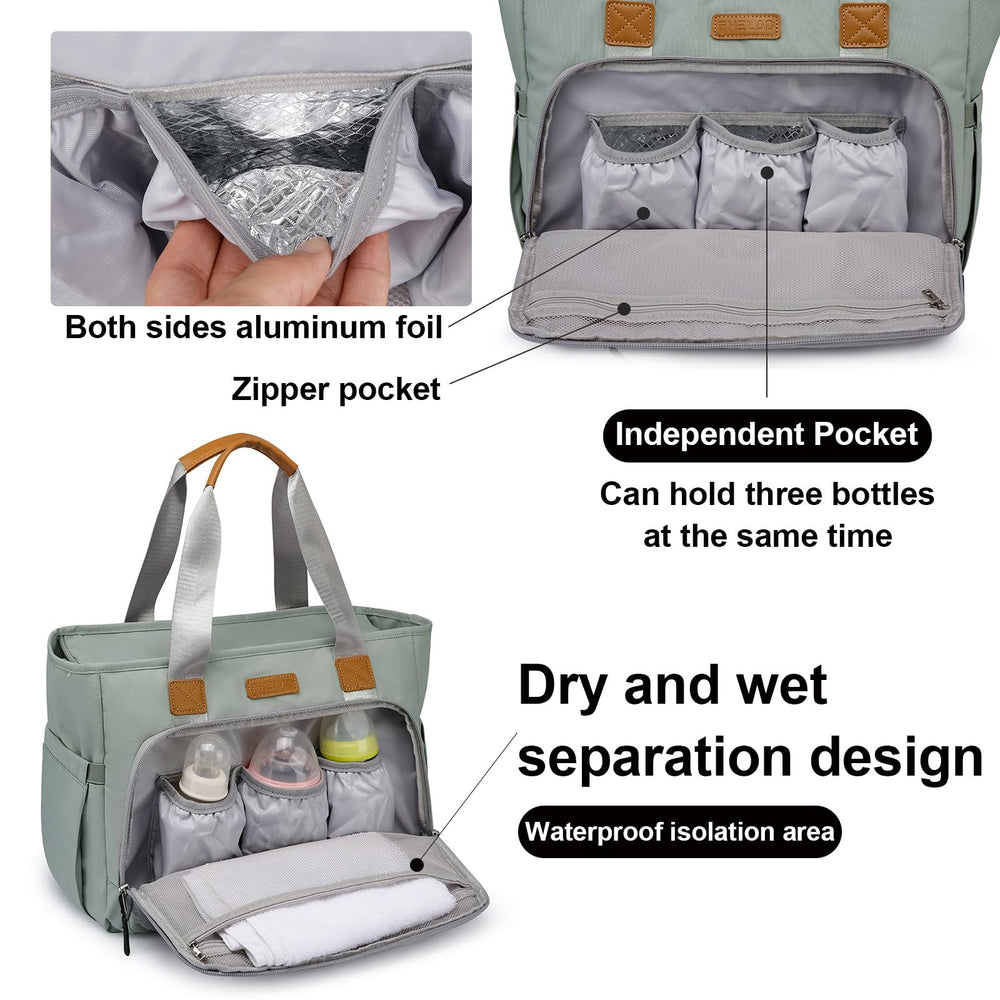 FHELAD diaper bag tote 14-pocket layout helps keep essentials organized