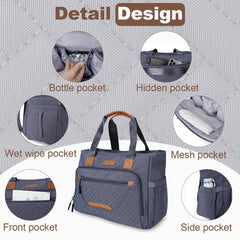 FHELAD diaper bag tote insulated pockets keep bottles at temperature during outings.