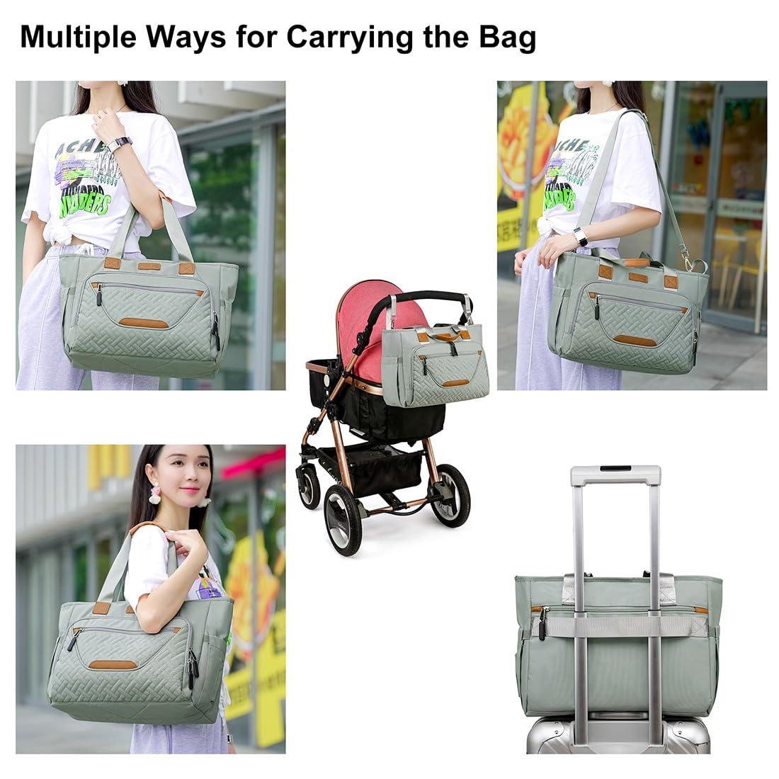 FHELAD diaper bag tote back luggage strap enables easy travel with a bag