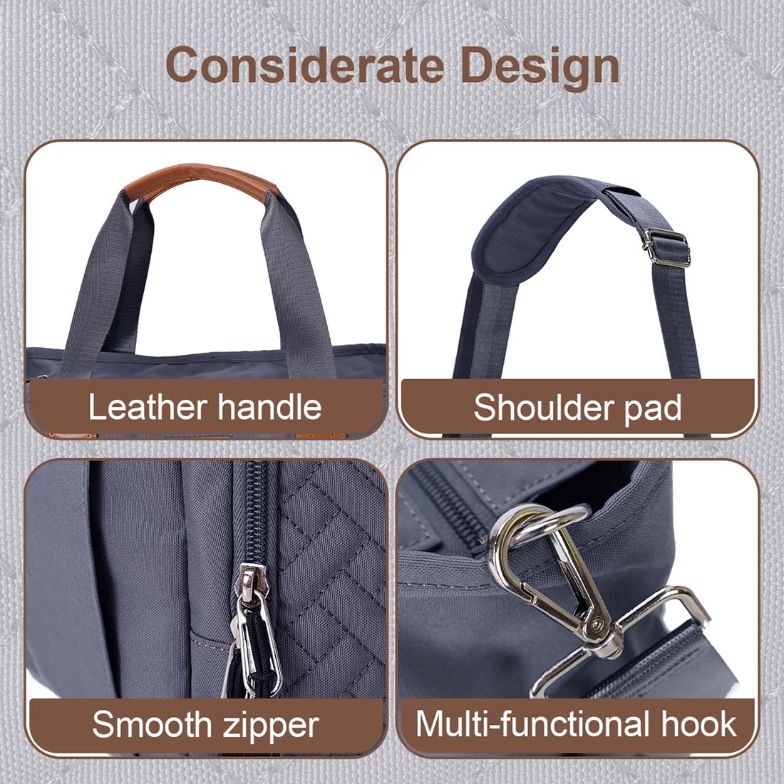FHELAD diaper bag tote converts to messenger or crossbody for hands-free travel.