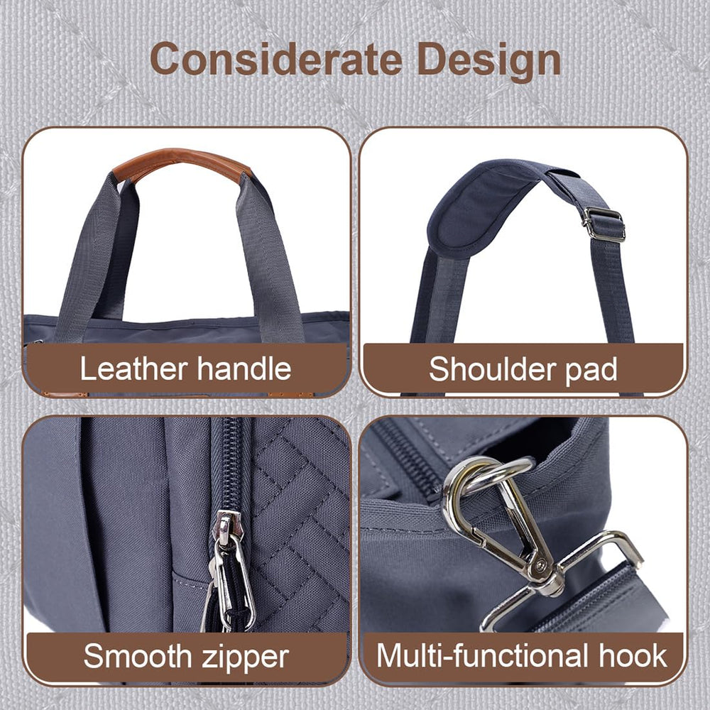 FHELAD diaper bag tote converts to messenger or crossbody for hands-free travel.