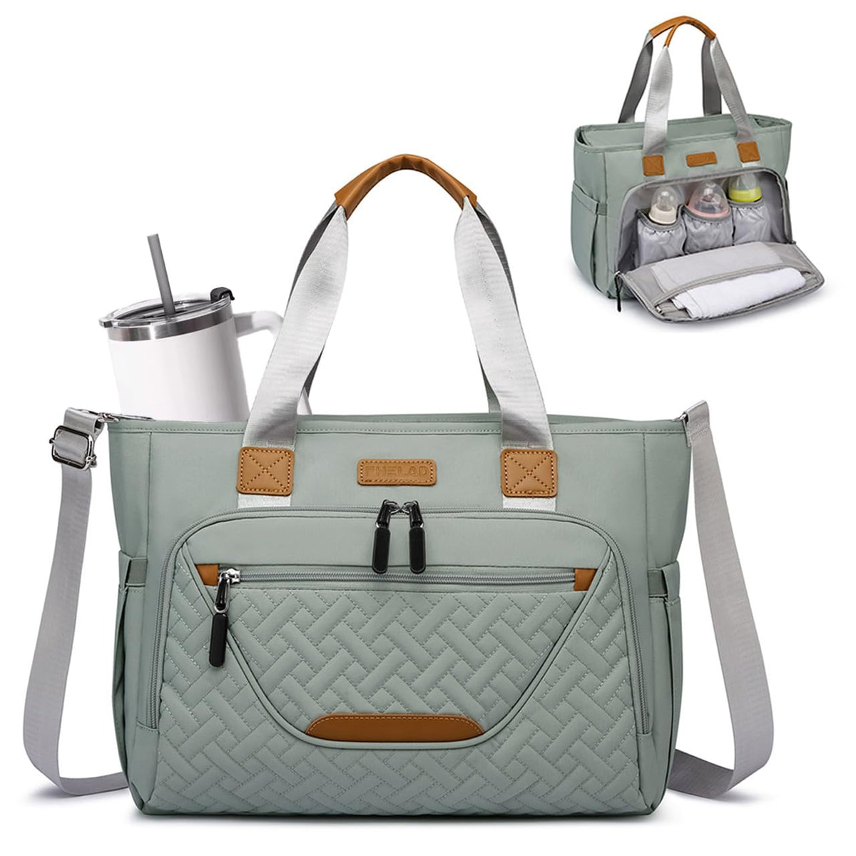 FHELAD diaper bag tote quilted-material close-up shows premium texture for busy parents