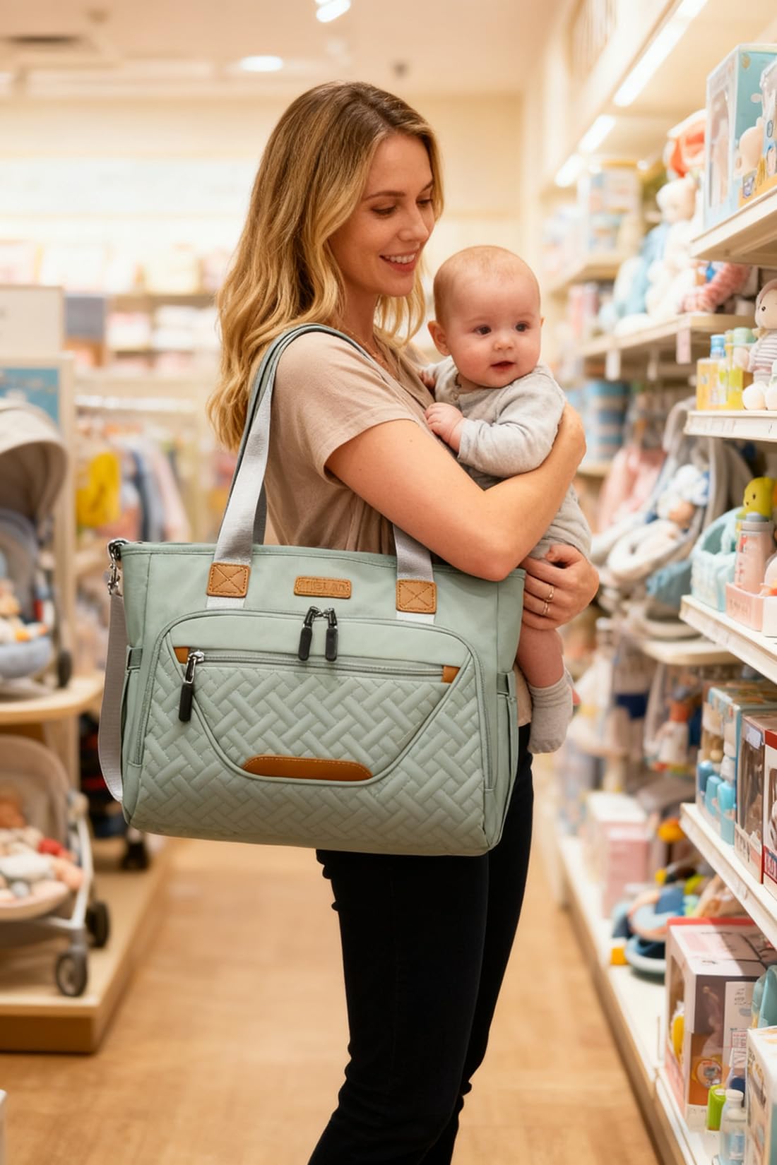 FHELAD diaper bag tote soft nylon fabric demonstrates durable, lightweight everyday use