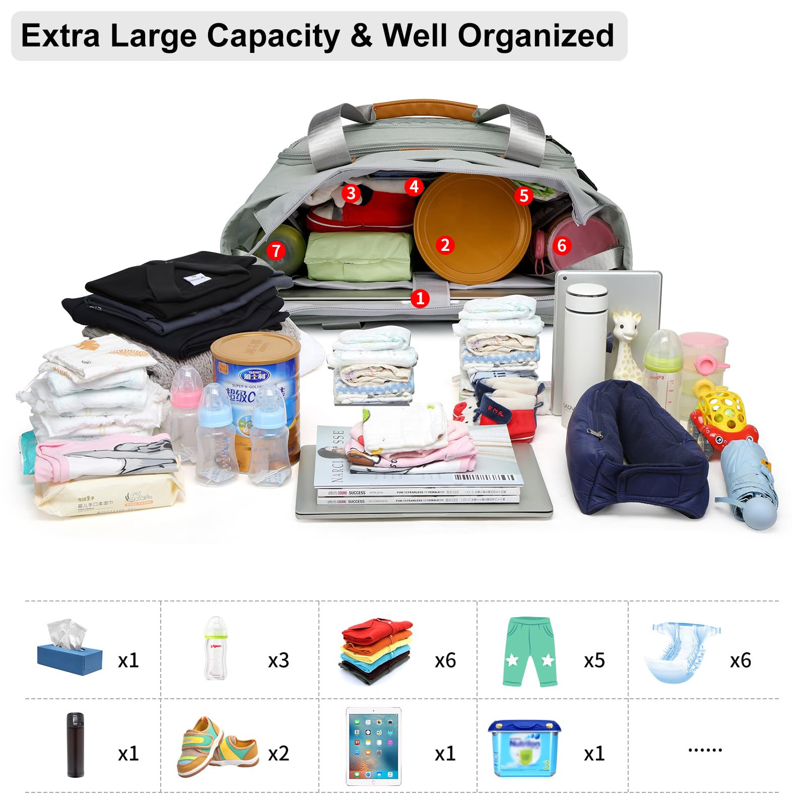 FHELAD diaper bag tote ideal for family travel and everyday outings