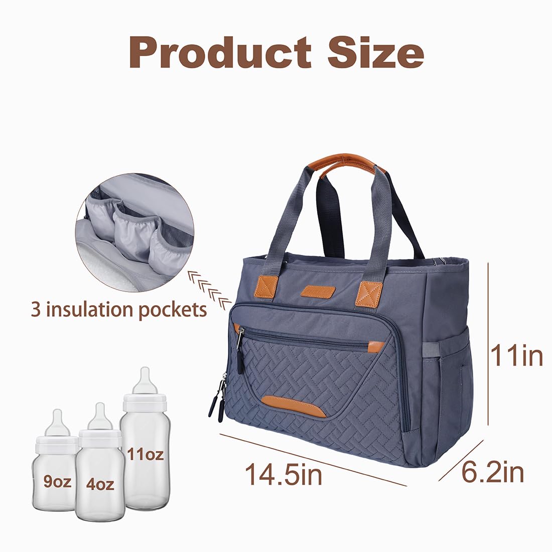 FHELAD diaper bag tote water-resistant nylon protects contents in all weather.