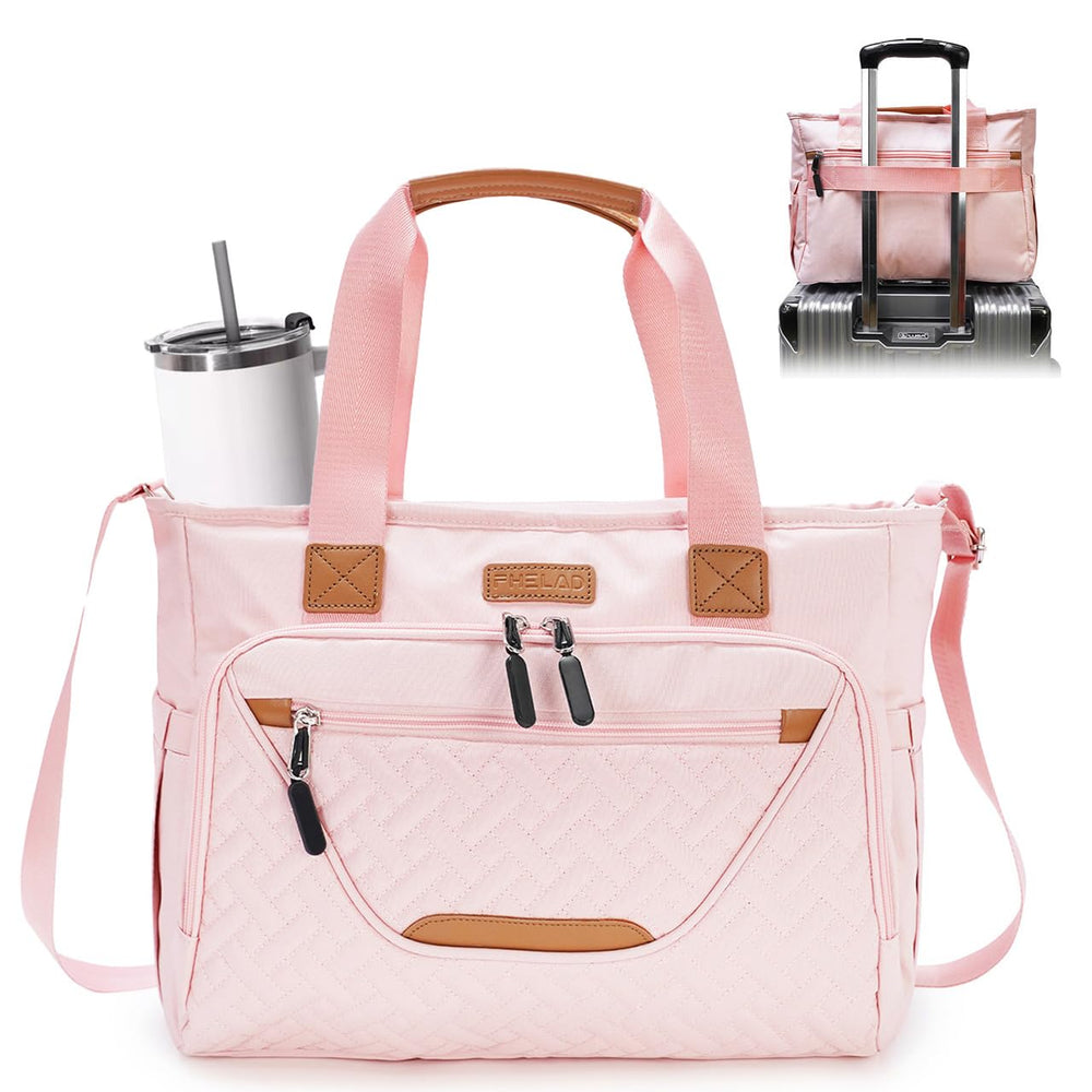 FHELAD diaper tote bag front view with roomy organization for busy moms.