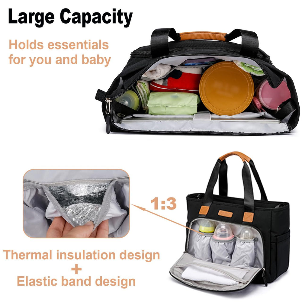 FHELAD Diaper Tote Bag insulated bottle pockets keep bottles handy