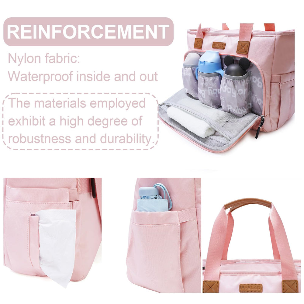 FHELAD diaper tote bag insulated pockets keep bottles at the right temperature.