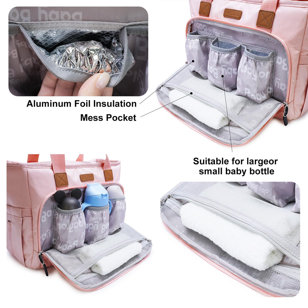 FHELAD diaper tote bag stroller hooks enable hands-free errands.