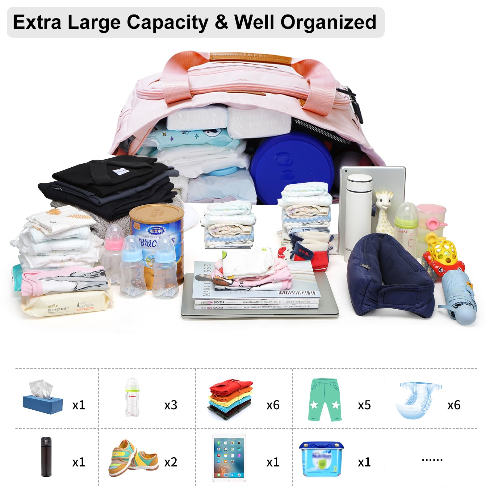 FHELAD diaper tote bag water-resistant nylon protects contents during outings.