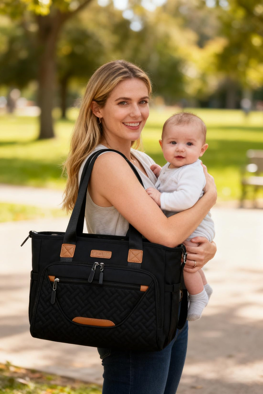 FHELAD Diaper Tote Bag wide opening for quick access to items