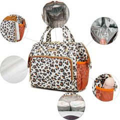 FHELAD leopard diaper backpack main compartment offers spacious organization for busy mornings.