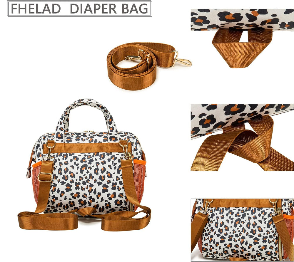 FHELAD leopard diaper backpack multi-pocket design supports efficient packing and separation.