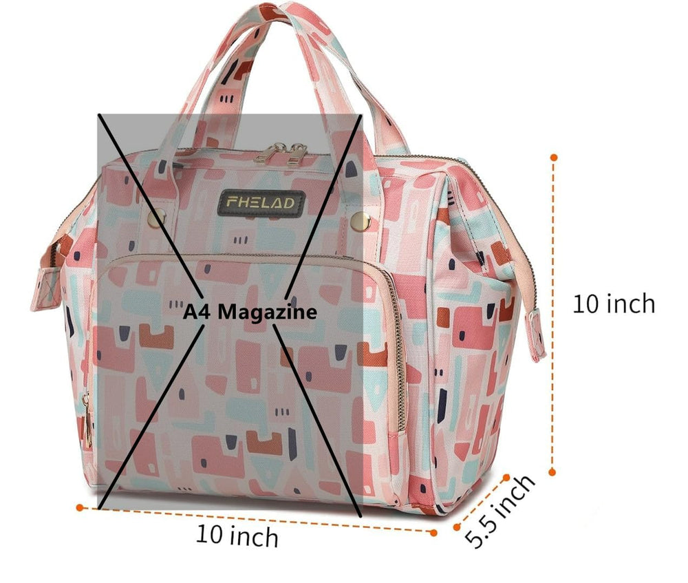 FHELAD Pink Small Diaper Bag Backpack adjustable strap for multiple carry styles.