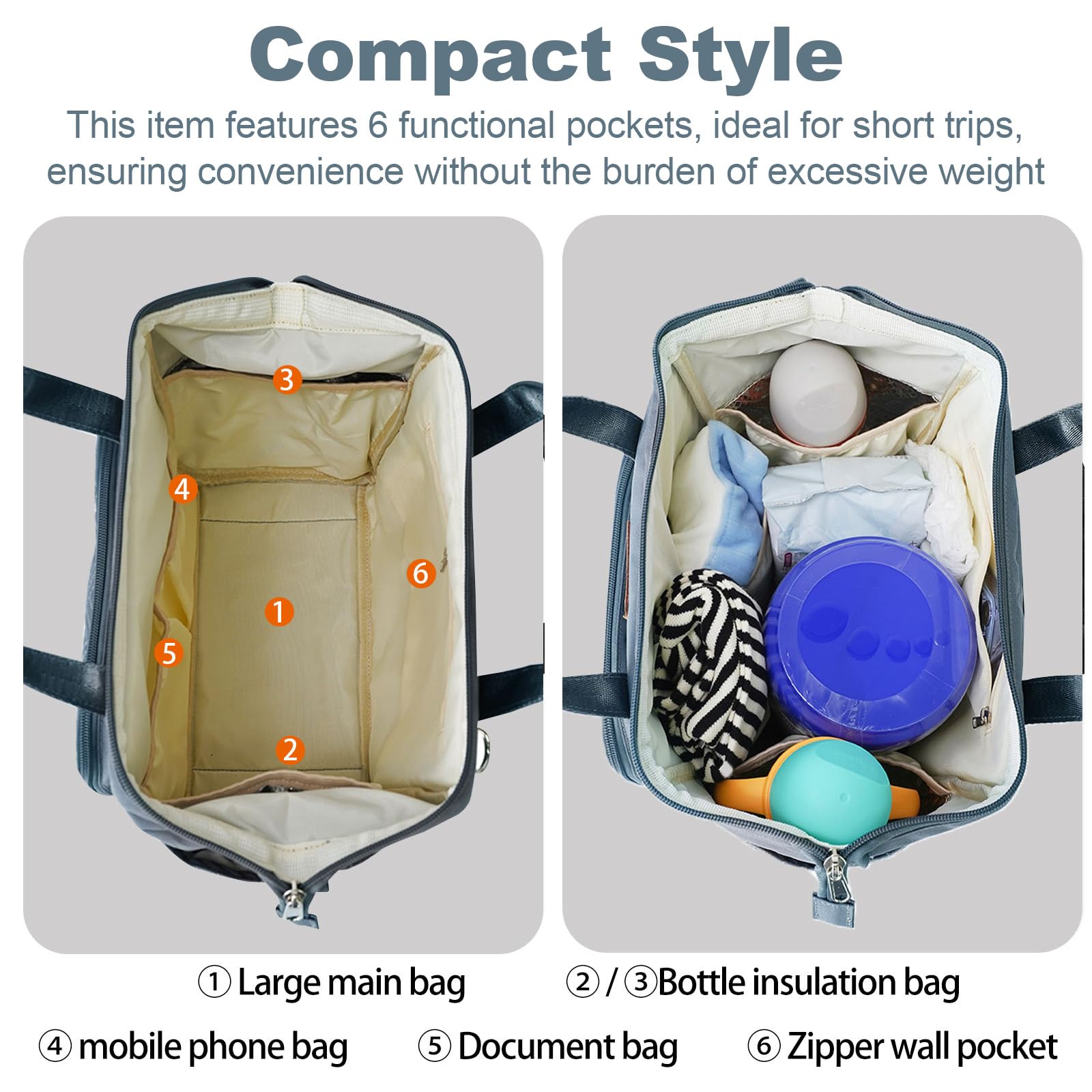 FHELAD small diaper bag back-pocket and front-pockets organize essentials on trips.
